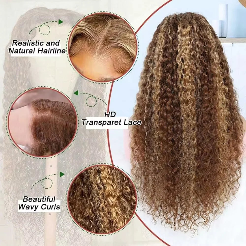 Curly Highlight 13x4 13x6 Lace Front Human Hair Wigs For Women Pre Plucked Honey Blonde 13x6 Lace Frontal Wigs Remy Hair