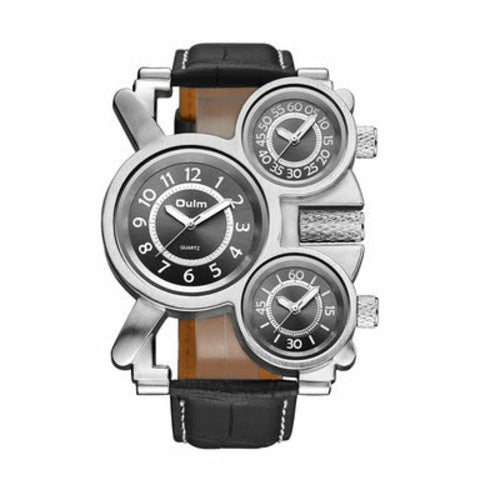 Dual Movement Men's Watch With Leather Strap