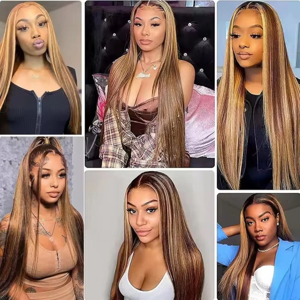 Highlight P4/27 Straight Bundles Human Hair For Women Brown Blonde Hair Bundles Deal Colored Human Hair Weave Bundles Extension