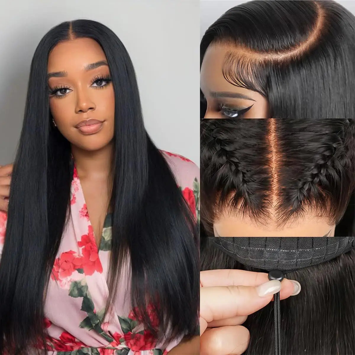 5x5 Natural Color Straight Human Hair Wig Swiss HD Lace Front Straight Wig Three Densities are Avaliable All Fluffy Full Hair Natural Looking Comfortable Pre Plucked Hairline with Baby Hair Easy to Maintain for Everyday and Occasion Use