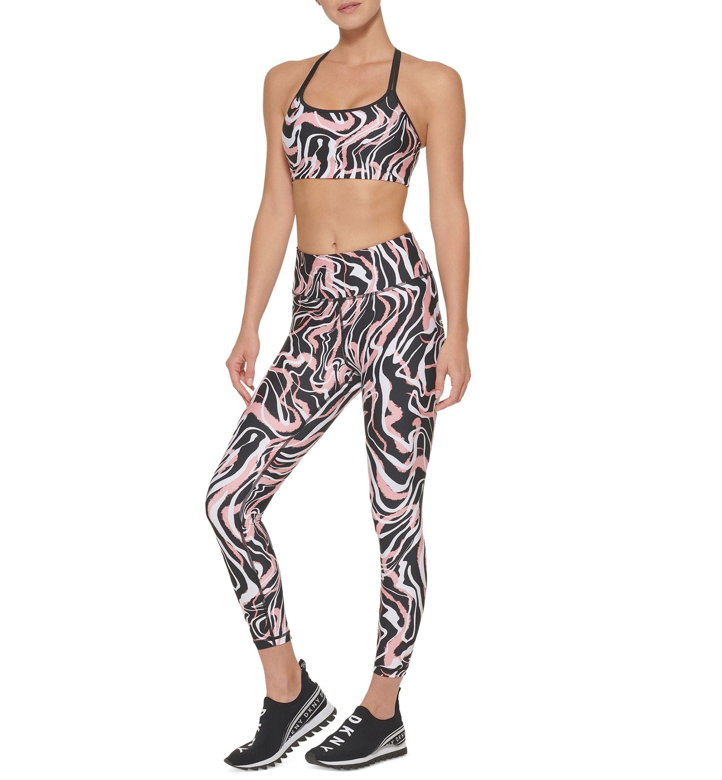 DKNY Sport Womens Marble Print Sports Bra