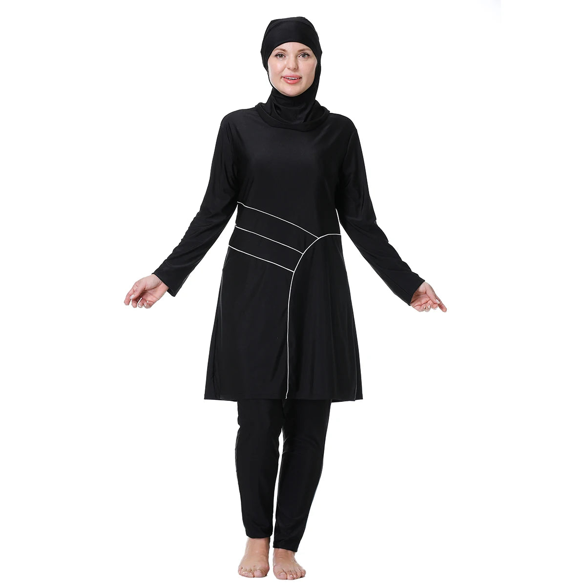 H1029 Muslim Women Fullcoverage Long Sleeves Cover Up Burkinis Three Pieces Plus Size Swimwear Suits