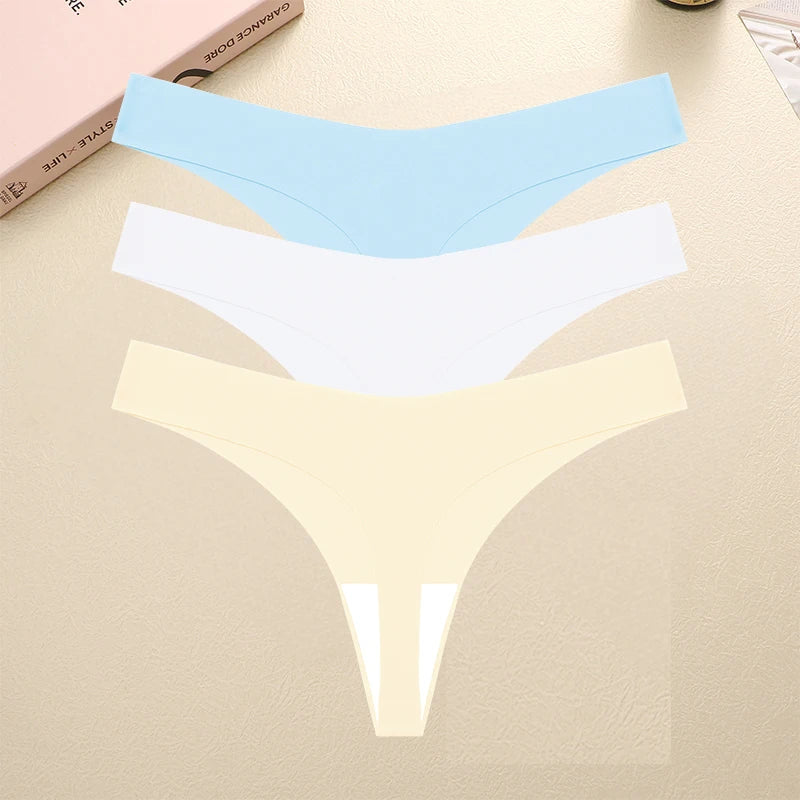 3PCS/SET Sexy G-String Underwear Female T-back Intimates Lingerie Seamless Low Waist Underpants 10 Color Lady Bikini Panty XS-XL