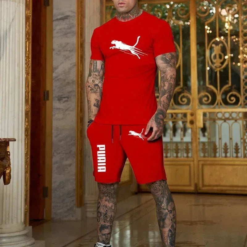 2026 Trendy Fashion Casual Summer Outdoor Sports Set Men's Breathable T-shirt and Shorts Casual Two-piece Set
