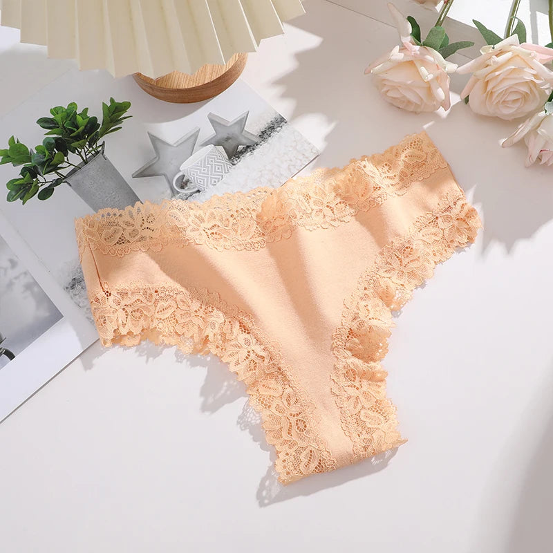 FINETOO 1Pc Sexy Cotton Brazilian Underwear Sexy Lace Panties for Women Female Low Waist Floral Lingerie Briefs Ladies Intimates