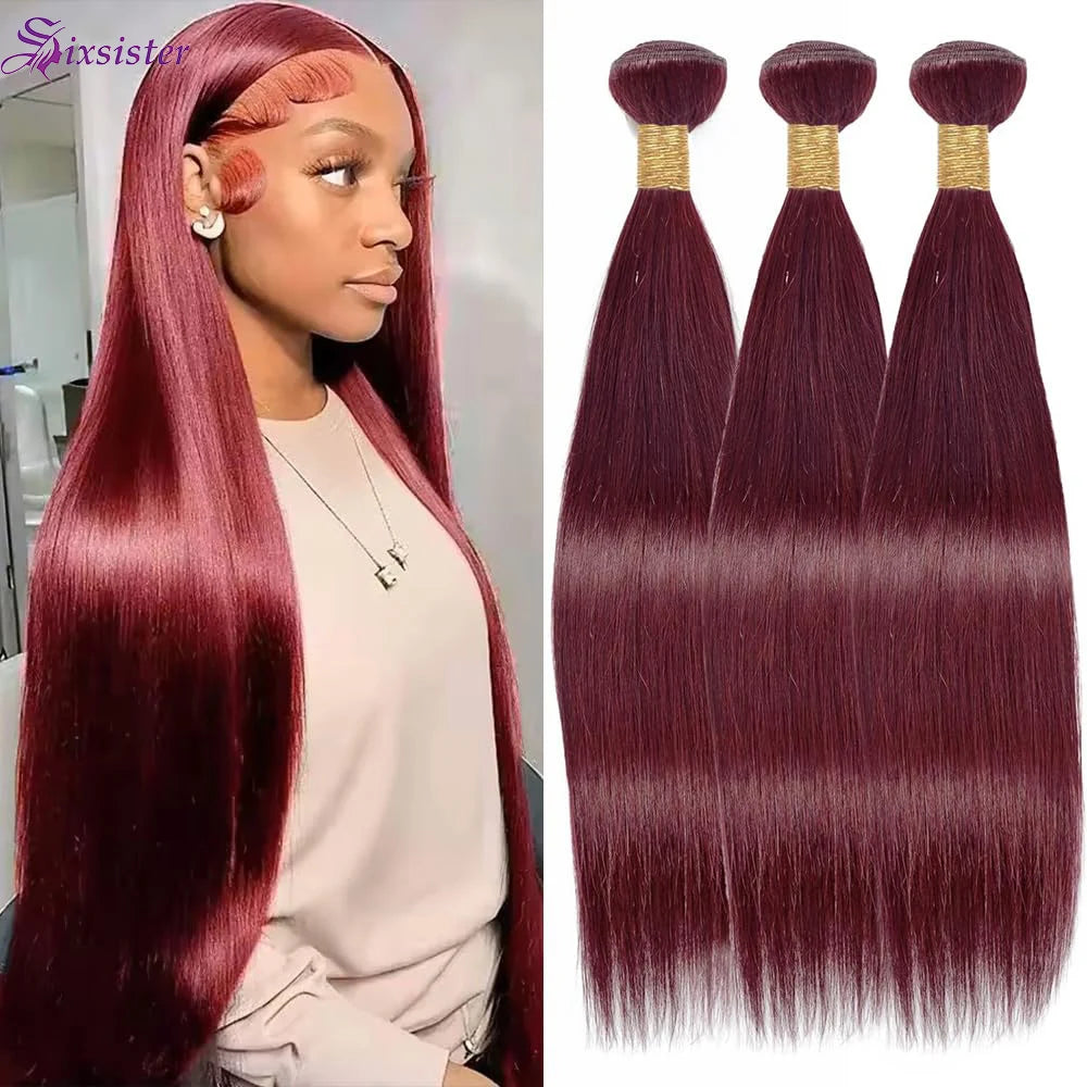 Color Burgundy #99J Bundles Human Hair Straight Bundles Brazilian Virgin Hair Wine Red Straight 3 Bundles Human Hair Extensions