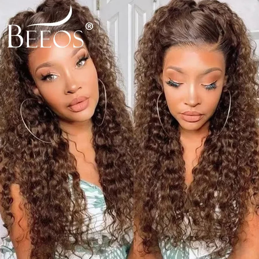 250% 13x6 Real HD Lace Frontal Human Hair Wigs Dark Brown Water Wave Wig Melt Skins Colored Pre Plucked For Women Brazilian Hair
