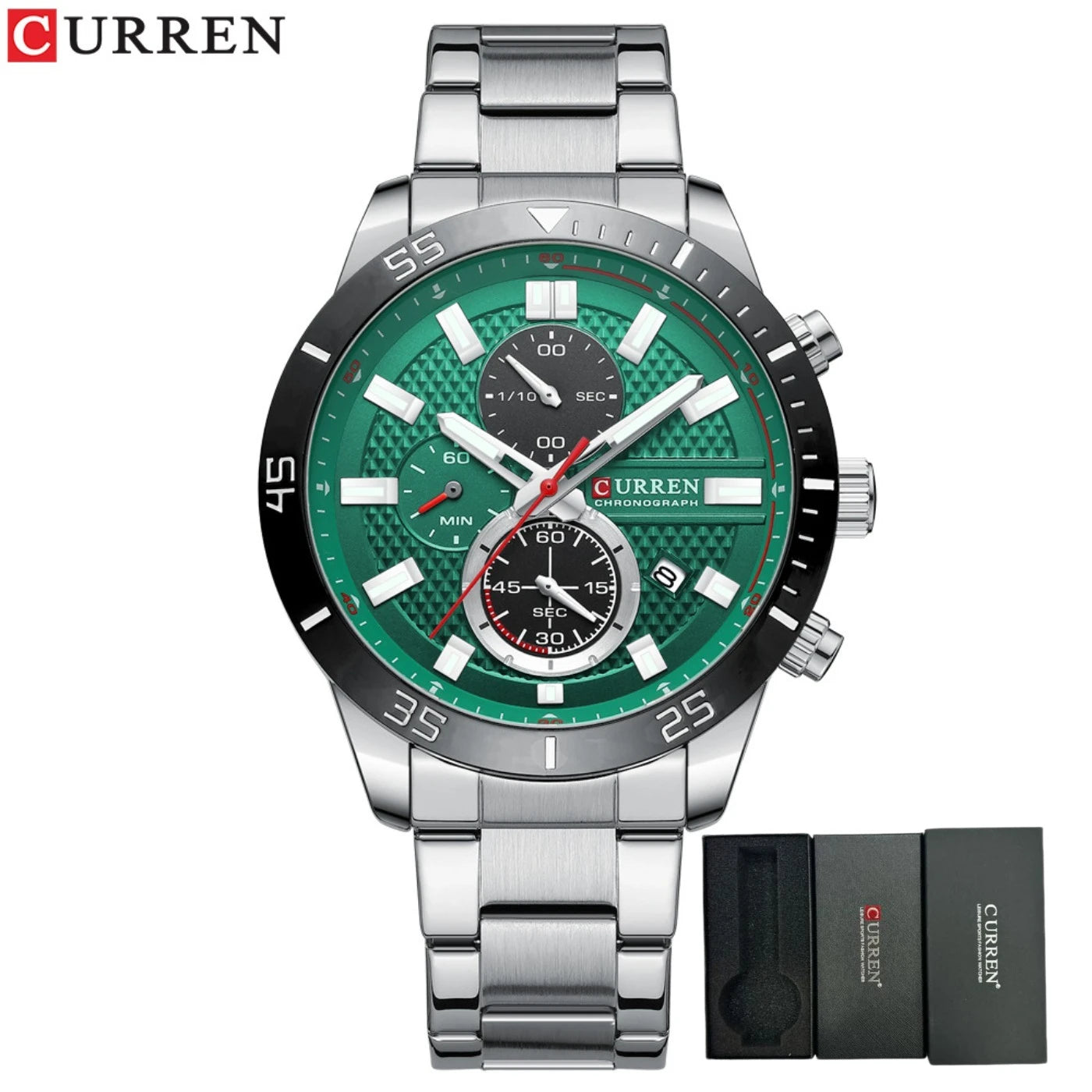 CURREN Men's Fashion Sports Waterproof Stainless Steel Luminous Quartz Watch Classic Business Casual Date Watch Reloj Hombre