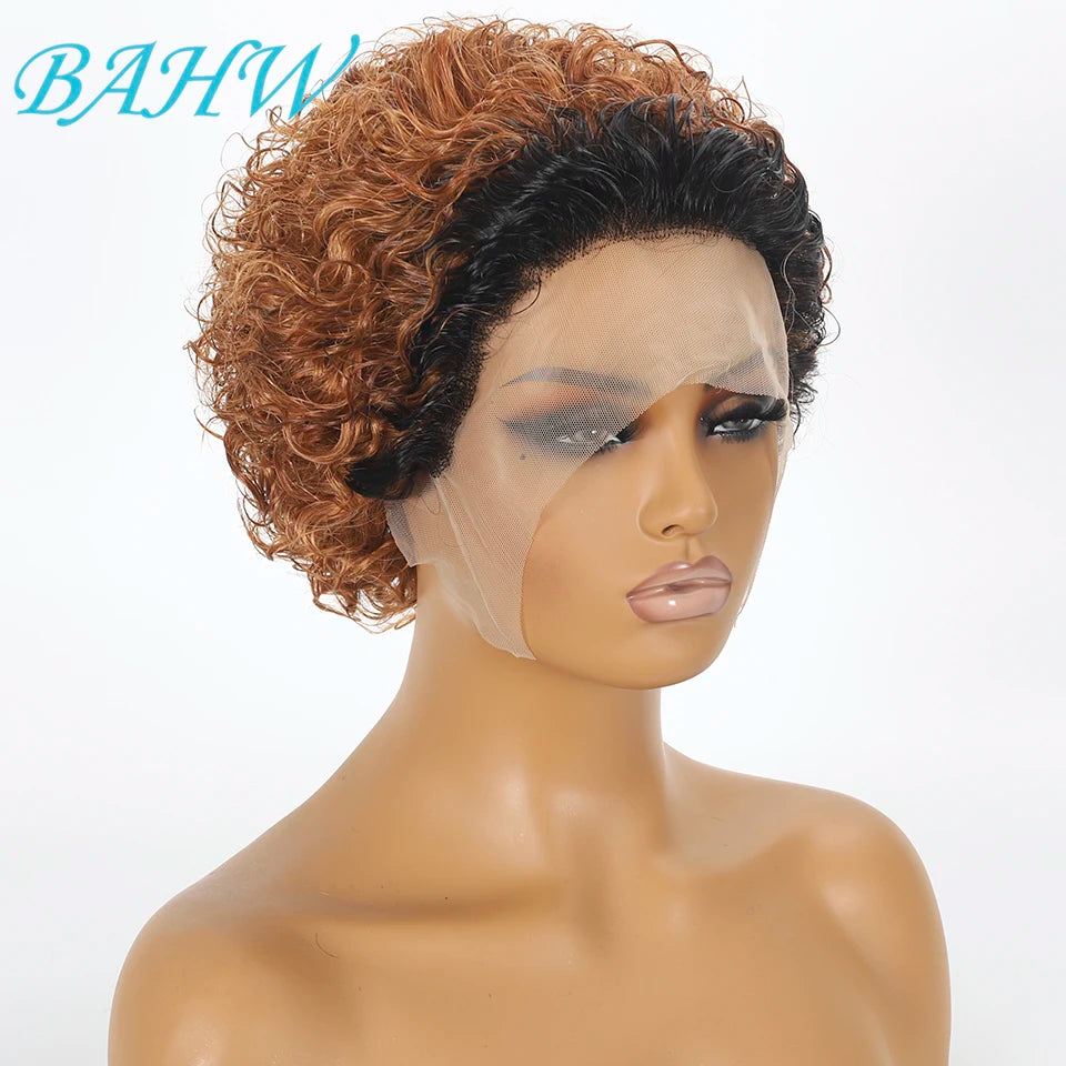 Peruvian Hair Pixie Cut Wig Kinky Curly Virgin Hair Wig 1B/30 Short Bob Natural Color Full Machine Made Wigs For Black Women
