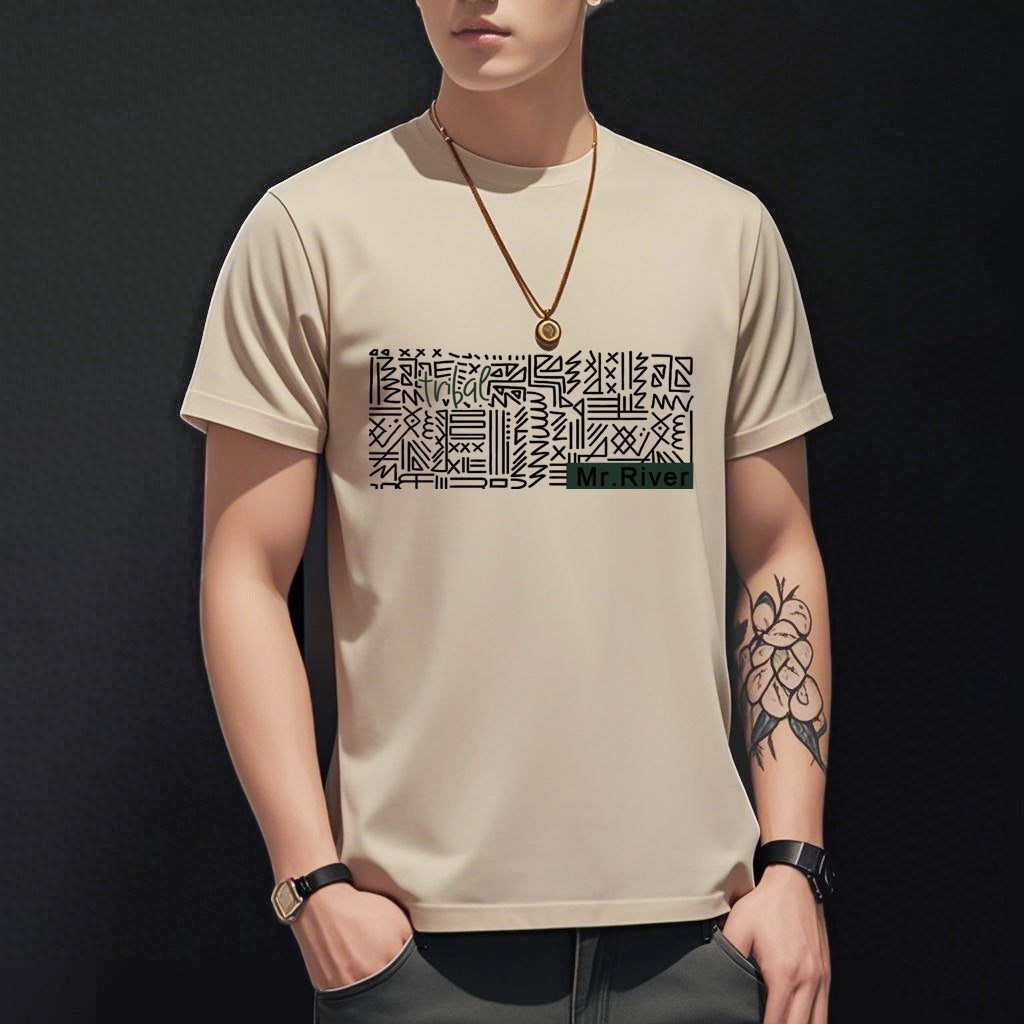 Men's Short-sleeved T-shirt American Casual Summer Round Neck Printed Base Breathable T-shirt All-match Top Half-sleeved Round Neck T-shirt