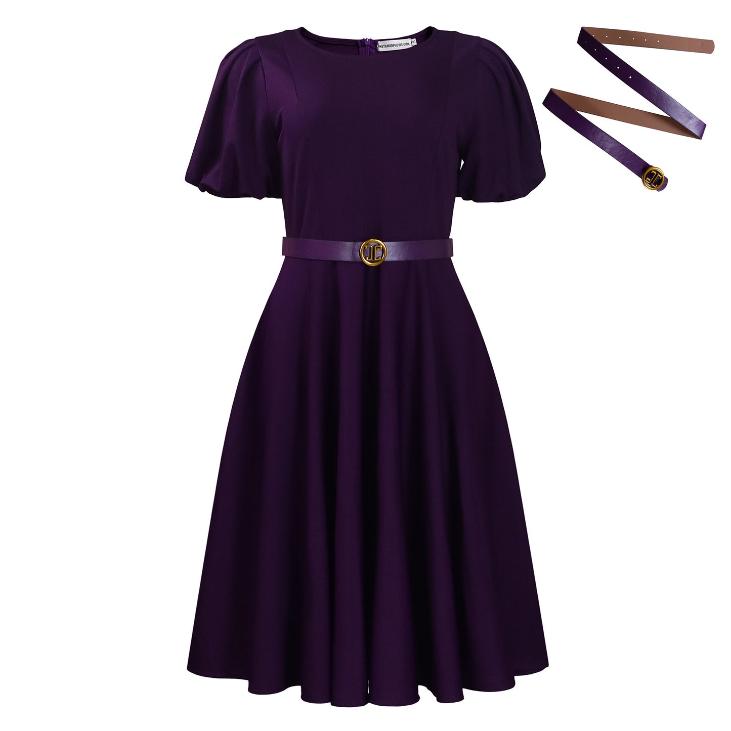 D590 European and American Women's Clothing 2025 Summer Fashion Puff Sleeve Elegant High-Waisted Solid Color Round Neck Large Hem African Dress