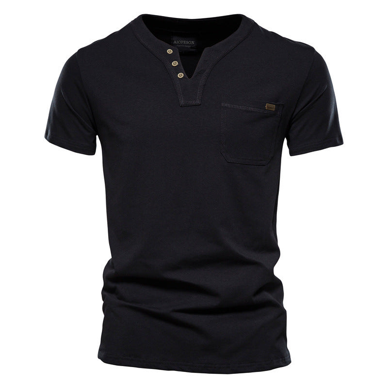 Pure Cotton Casual Sports T-Shirt Japanese Style Trendy Summer Men's Fashion T-Shirt Short Sleeve Pocket Men's Slim Fit