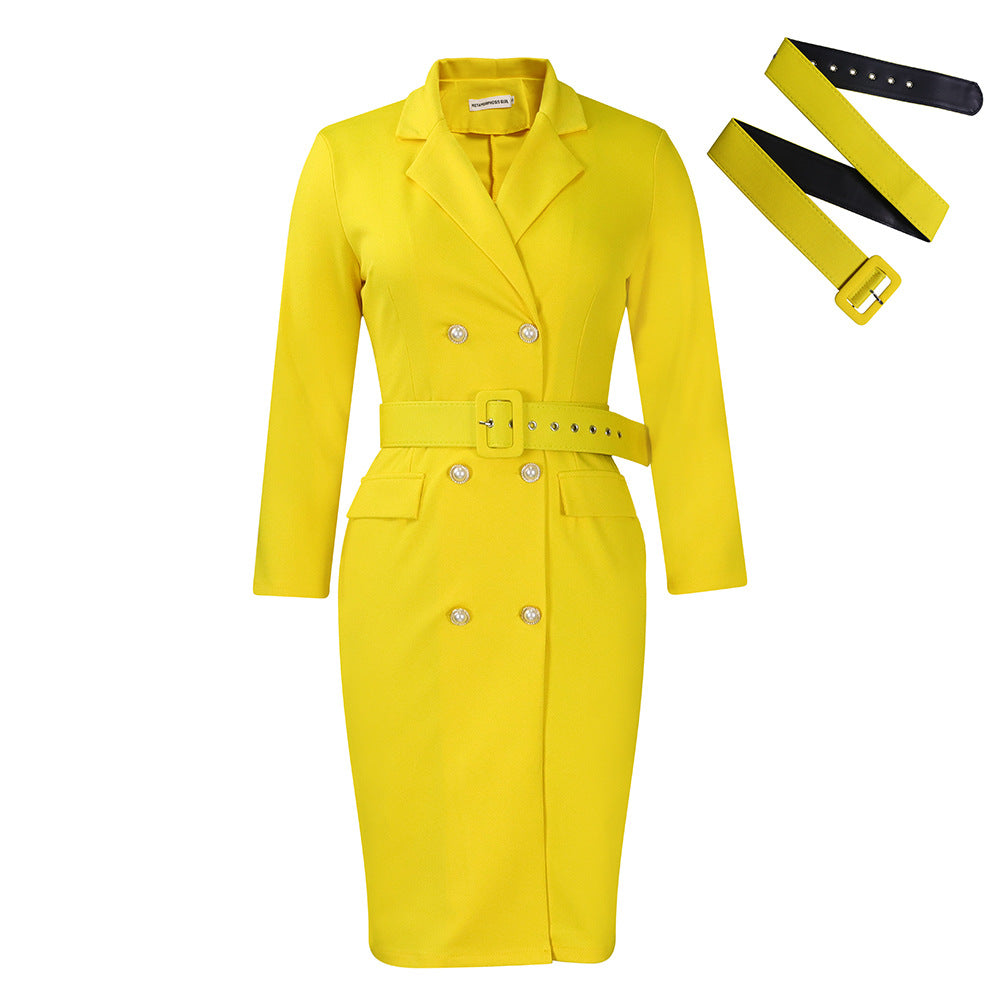 D438 Amazon independent station New elegant commuter OL suit collar solid color double breasted plus size Africa dress