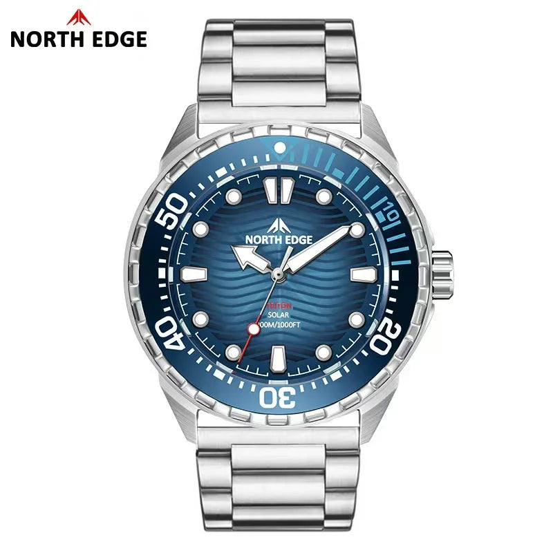 NORTH EDGE NEW+ TRITON Solar-Powered Diving Watch Luxury Quartz Watches For Men 300M Waterproof 180+ Day Power