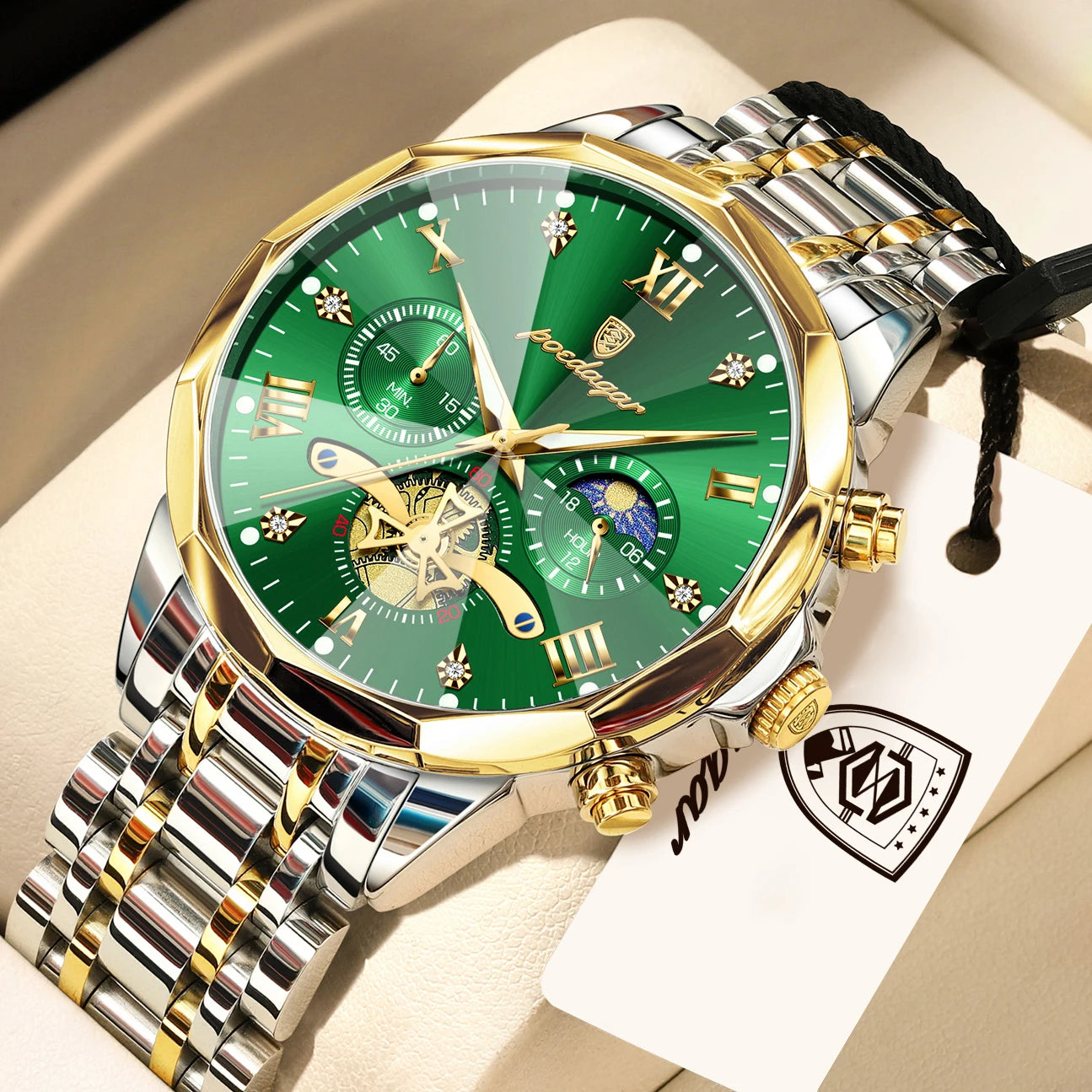 POEDAGAR Top Original Men Clock Waterproof Luminous Chronograph Man Wristwatch Stainless Steel Luxury Quartz Men's Watches Reloj