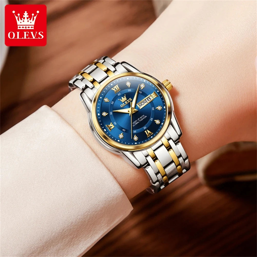 OLEVS Women's Watches Fashion Gold Original Stainless Steel Waterproof Luminous Wrist Watch Date Classic Elegant Ladies Watch