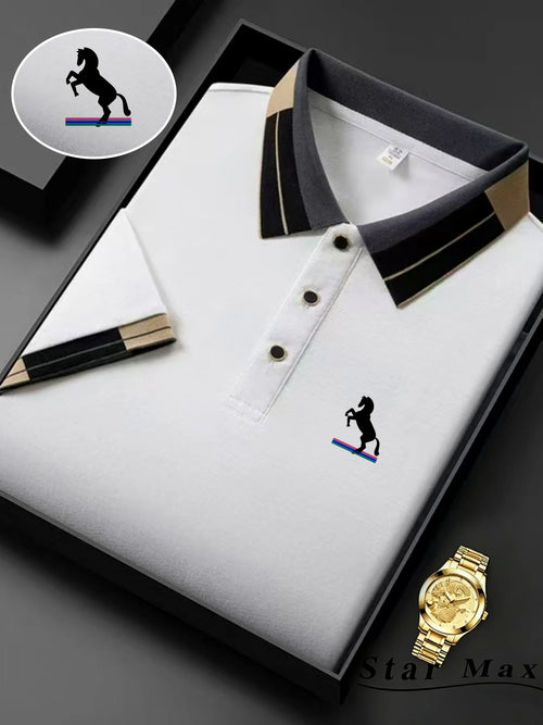 Men's Luxury Short Sleeve Polo Shirt with Horse Embroidery Milan Style