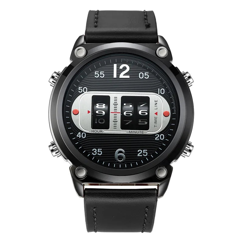 Men Unique Designer Watches Fashion Leather Band Tire Simple Army Sports Vintahe Quartz Watch Black Montres de Marque de Luxe
