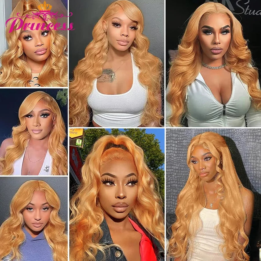 Princess Hair #27 Colored Honey Blonde Pre Plucked HD Transparent Human Hair Wig 13X4 Body Wave Lace Frontal Human Hair Wigs