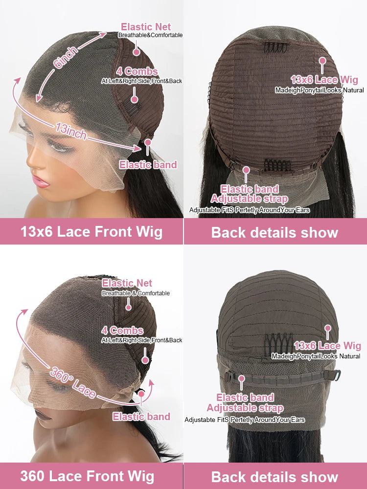 44 40 Inches Straight 13x6 360 Lace Frontal Human Hair Wigs Brazilian 7x5 Ready To Go Glueless Wig 100% Human Hair Preplucked