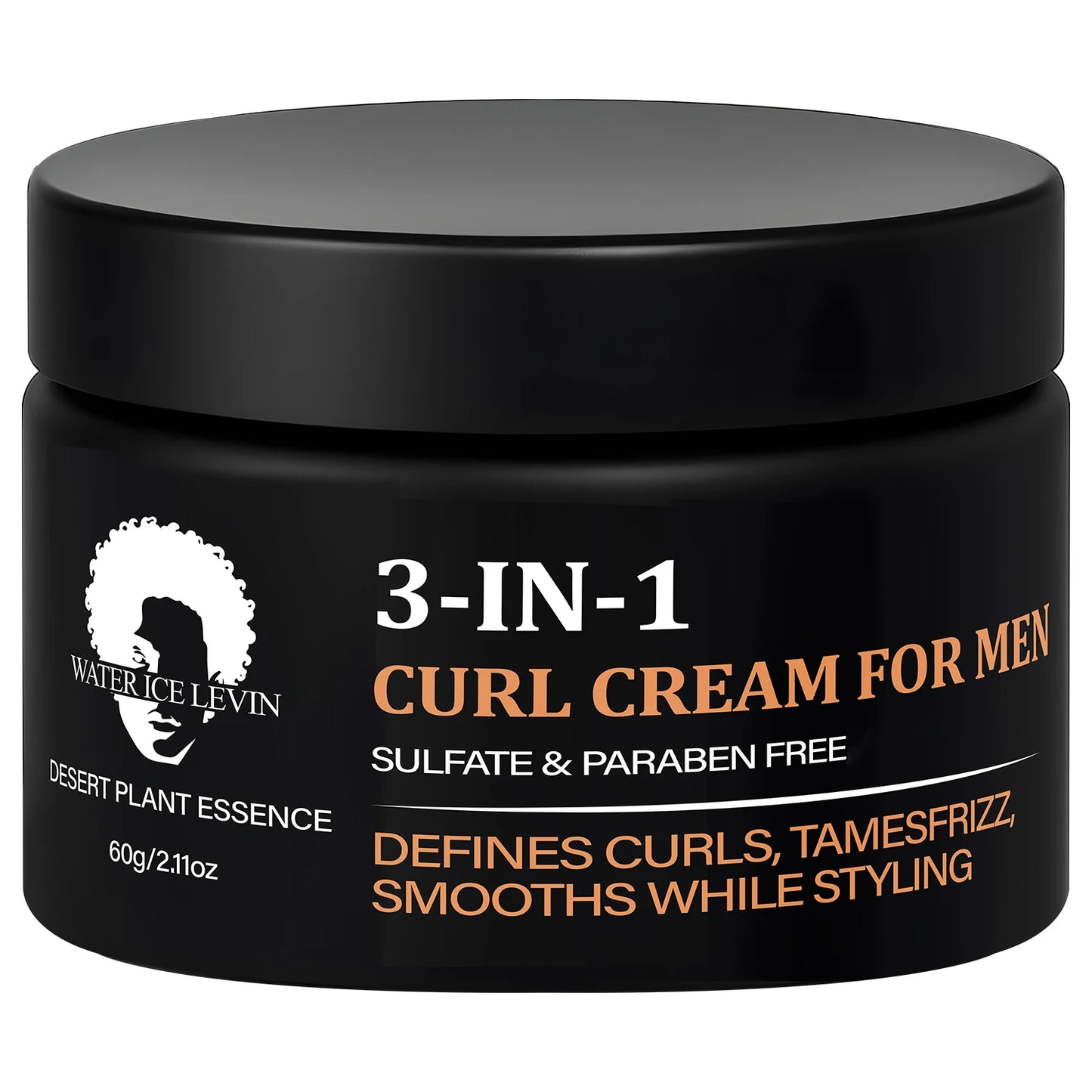 Men's 3-in-1 Curl Cream with Collagen & Coconut Oil - Defines Curls, Tames Frizz, Smooths Styling, Sulfate & Paraben Free 60g