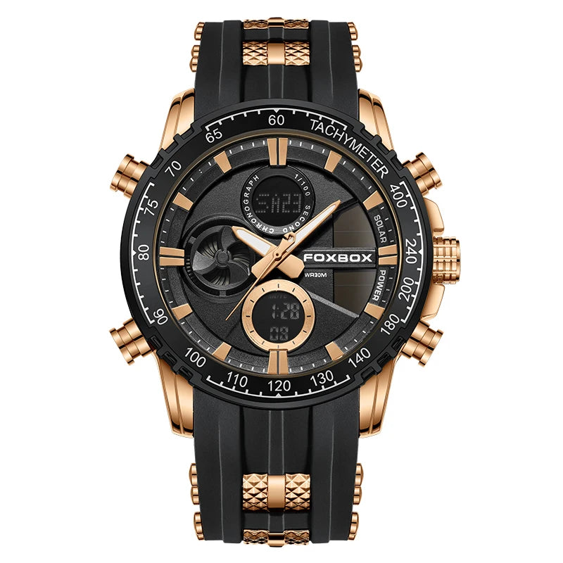 FOXBOX Outdoor Electronic Watch Fashion Casual Sports Silicone Dual Time Displsy Men's Watches 5Bar Waterproof Alarm Chronograph