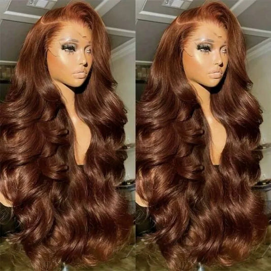 Body Wave 34 Inch 13x4 Chocolate Brown HD Lace Front Wigs Human Hair Brazilian Colored 13X4 Transparent Lace Front Wig Body Wave