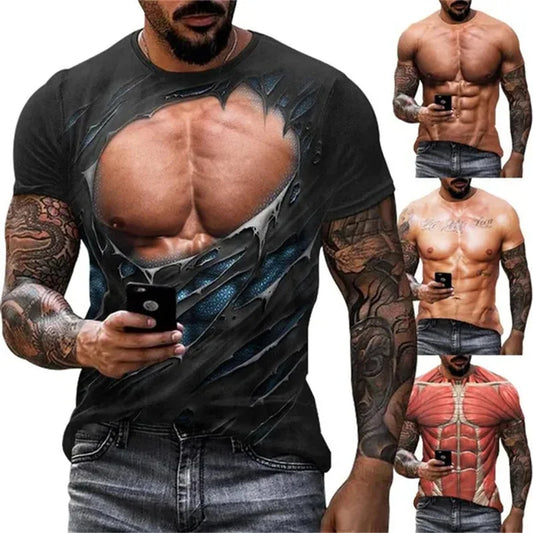 New Funny Muscle 3D T Shirt Men's Fashion Casual T-shirt Men Women Round Neck Short Sleeve Unisex Children Tshirt Clothes