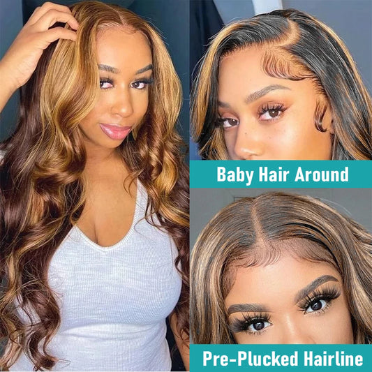 Highlight Body Wave Wig Human Hair Honey Blonde Lace Front Wigs For Women Brazilian HD Transparent Lace Frontal Wig Pre Plucked