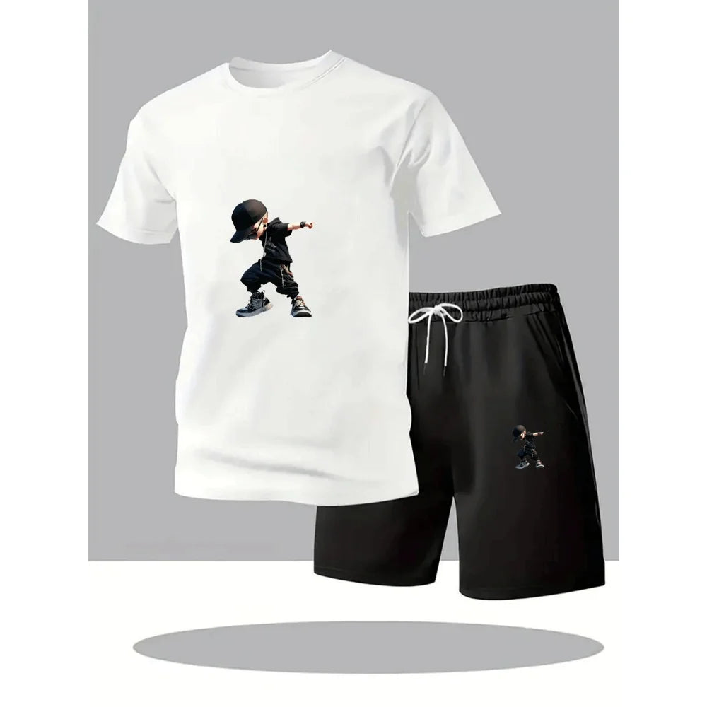 Summer Men's T-Shirts Sets Round Neck Short Sleeve T-Shirt+Sports Shorts Quick Dry Sportswear Home Outdoor Running Suit Hot Sale