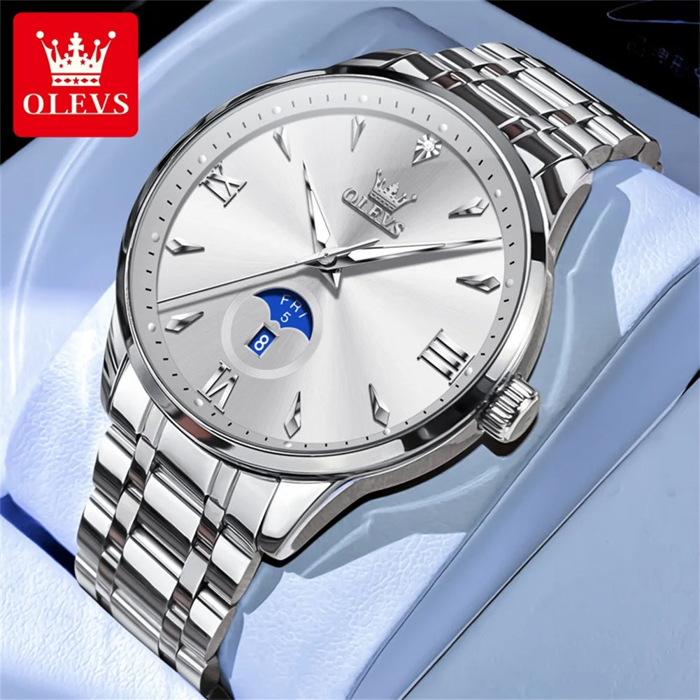 OLEVS Moon Phase men's watches calendar 30m waterproof quartz watch for man fashion minimalist Original wristwatch brand watch