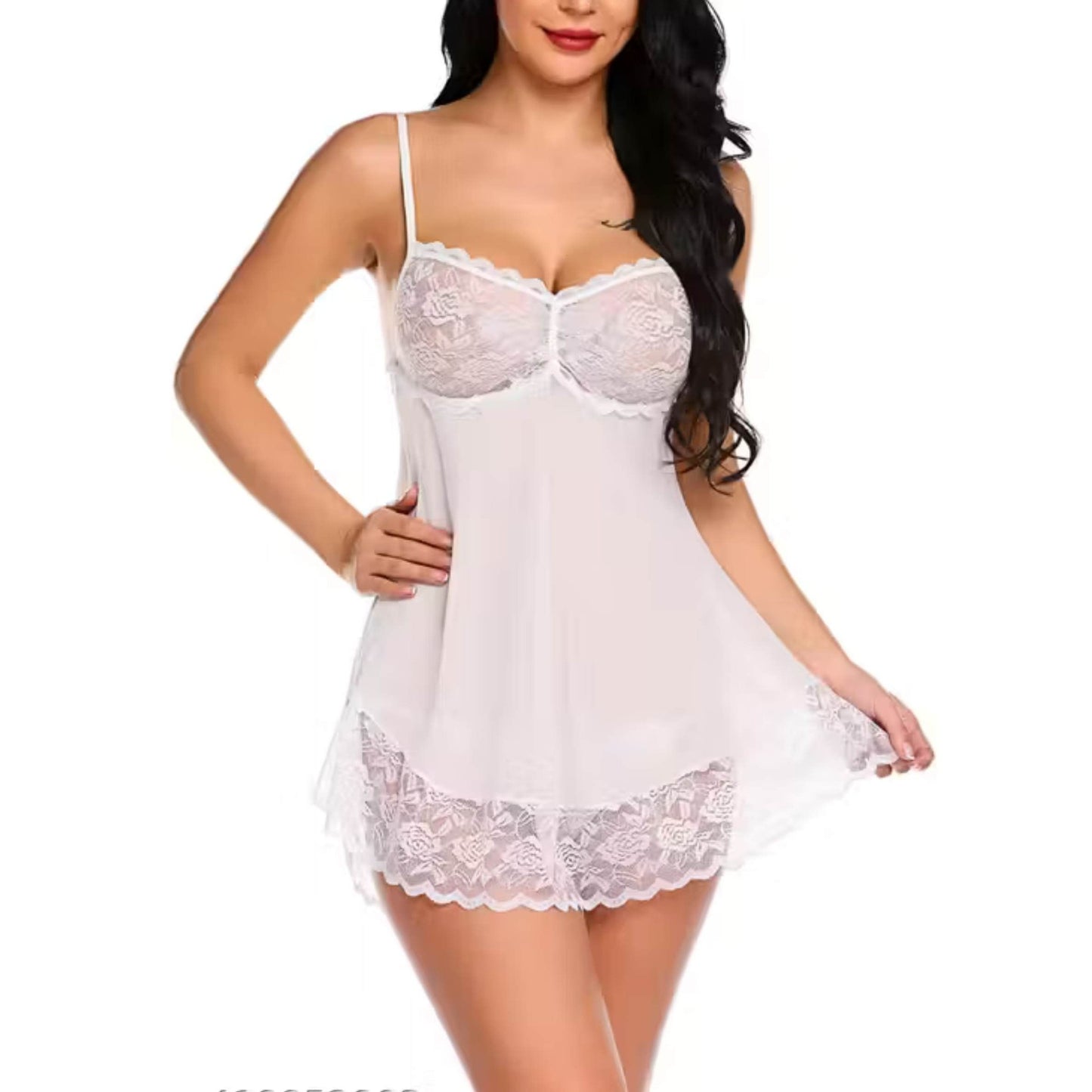 Women Babydoll Lingerie with Panty/g-String | white |Size-34A