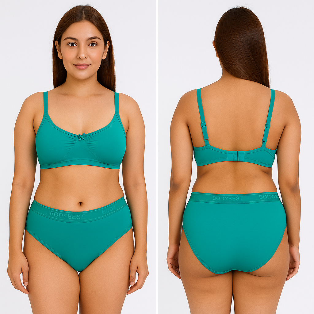 Women’s Lingerie Set Padded Bra with Matching Panty Sea Green- XL