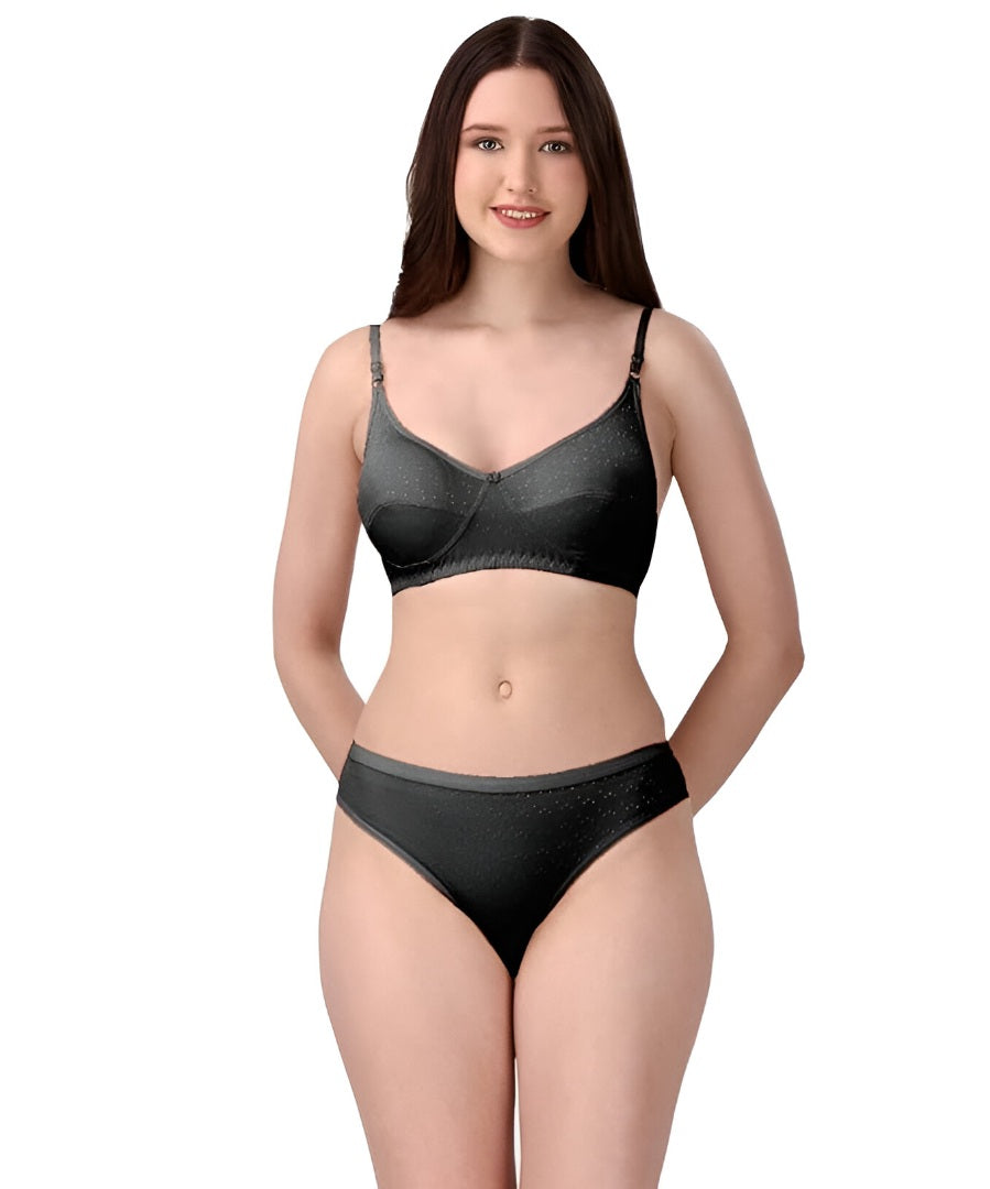 Women's Black Bra and Panty Set Non-Padded Cotton Lingerie