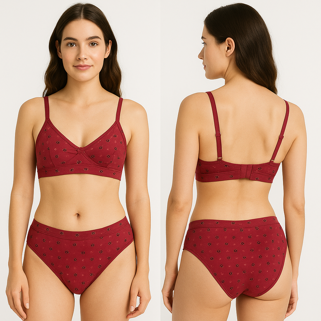 Women’s Lingerie Set Padded Bra with Matching Panty Sea Red- L