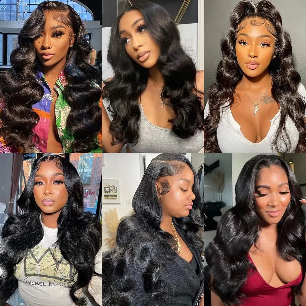 Body Wave Human Hair Bundles with Frontal Malaysian Virgin Hair Weave 3 Bundles with 13x4 Lace Frontal Hair Natural Black