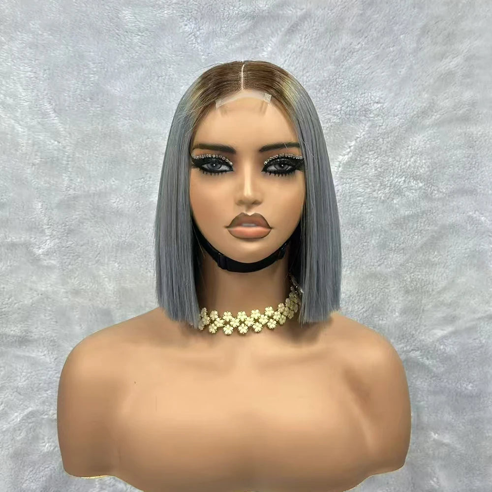 Bone Straight Short Bob Human Hair Brazilian Raw Hair Bone Straight Bob Wig 2x6 Lace Closure Color Wigs for Women