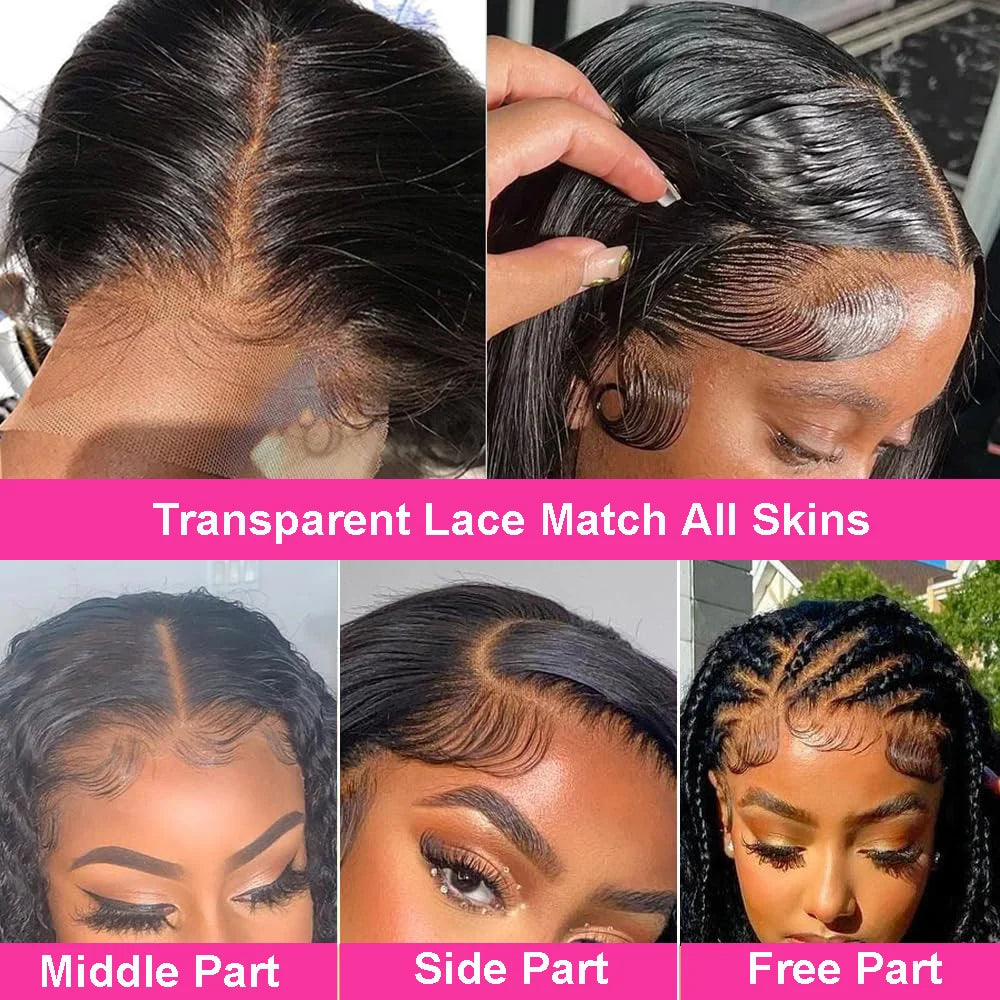 Water Wave Lace Front Wig Deep Free Part Lace Closure Wigs Bob Lace Wigs Brazilian Wet and Wavy Human Hair Wigs for Black Women Pre plucked Can be Dyed 12 14 16Inch
