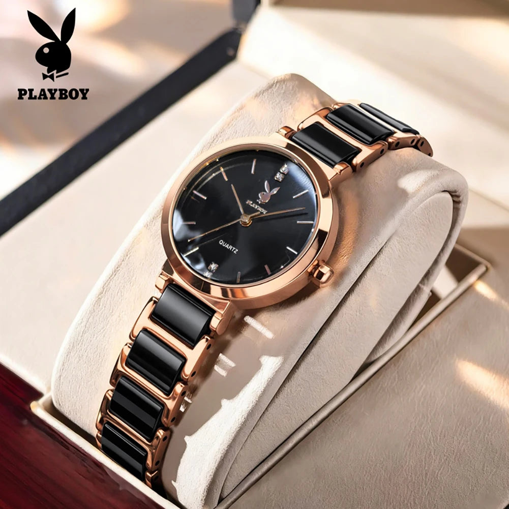 PLAYBOY 3128 Brand original authentic watch for woman Gift Box Ceramic strap quartz women's watch