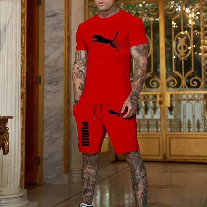 2026 Trendy Fashion Casual Summer Outdoor Sports Set Men's Breathable T-shirt and Shorts Casual Two-piece Set