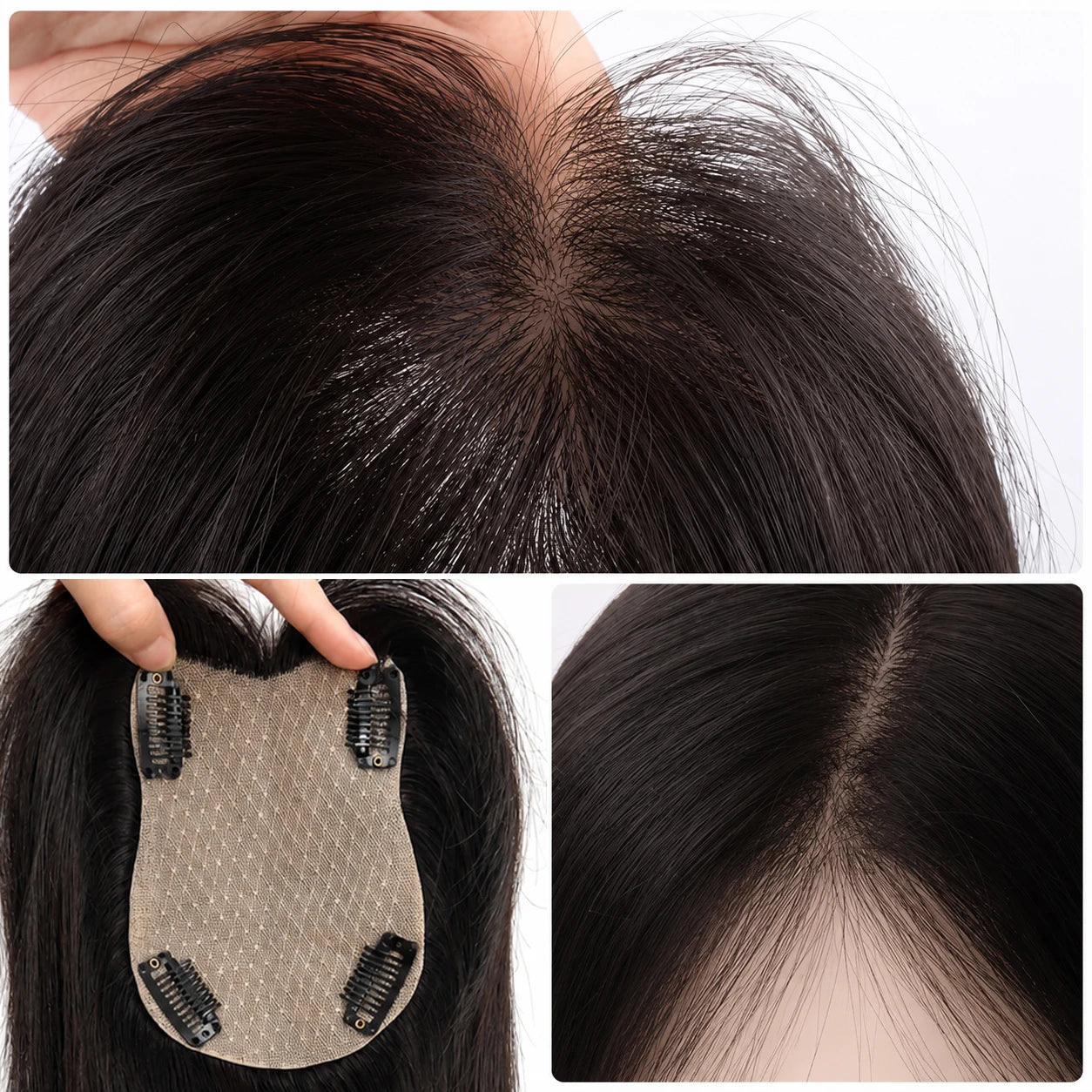 Human Hair Topper Silk Base Great Coverage for Thinning Hair or Hair Loss 9x13cm Silk Top Hair Topper with Clips Breathable