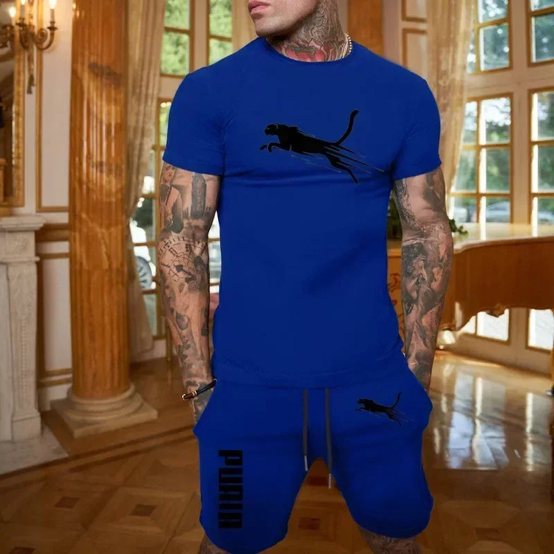 2026 Trendy Fashion Casual Summer Outdoor Sports Set Men's Breathable T-shirt and Shorts Casual Two-piece Set