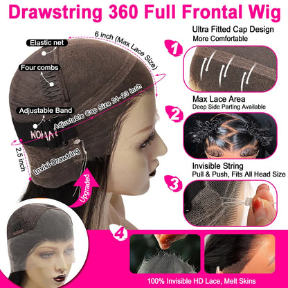 Hidden Strap 360 HD Full Lace Wigs Curly Human Hair WigS Pre Plucked Water Wave HD Lace Frontal WigS with Invisible Drawstring
