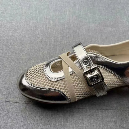 New Splicing Woven Hollow Sneakers 2026 Spring and Summer Buckle Non-slip Casual Single Shoes