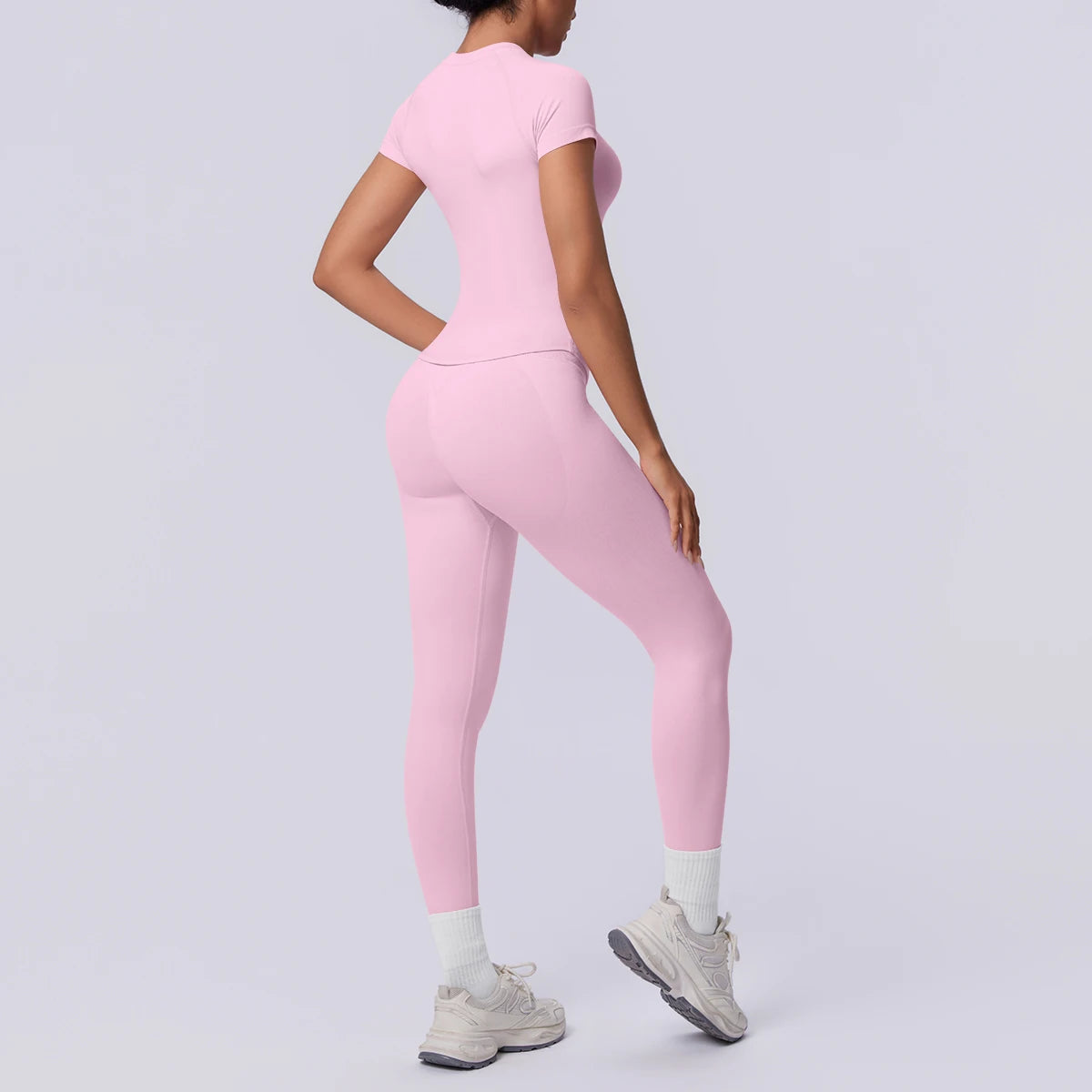 Rooftrellen New 2PCS/set Yoga Set Summer Quick Drying Fitness Sports Workout Top T-Shirt High Stretch Seamless Yoga Leggings Set