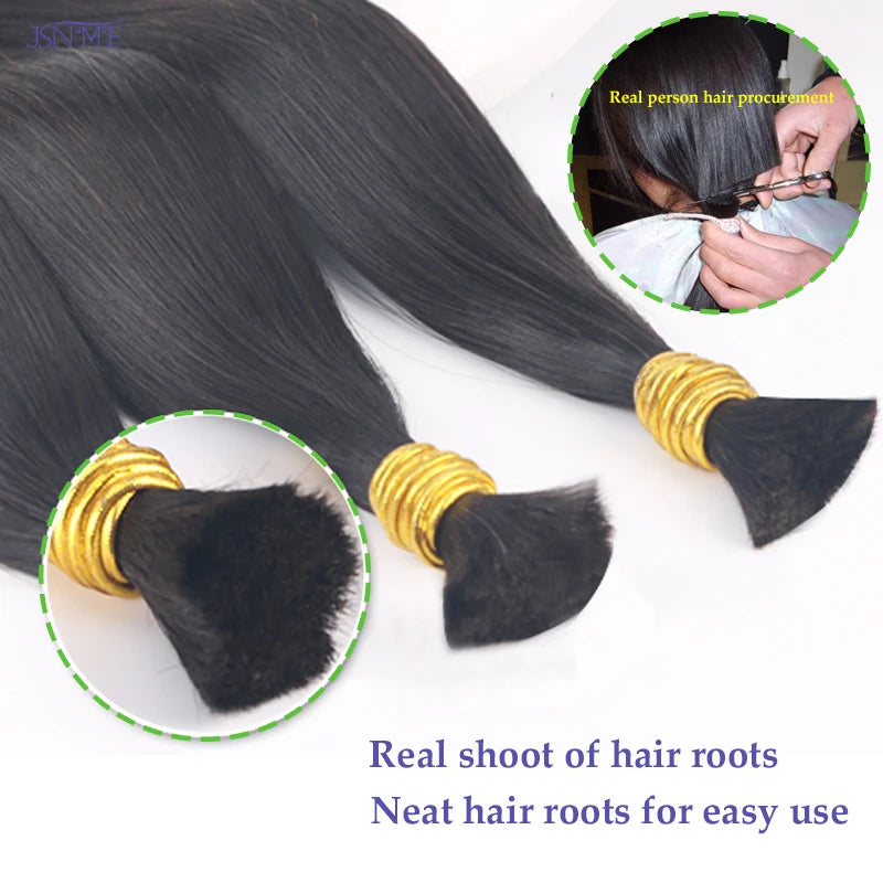 JSNME Bulk Human Hair Extensions 100% Real Human Hair Extension Straight 50g Black Brown Blonde 613 Color For Salon 14"-26" Inch