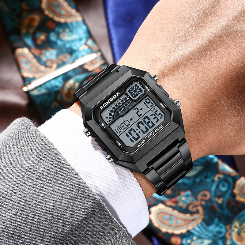 FOXBOX Fashion Luxury Digital Man Watch Casual Sports Date Waterproof Luminous Watches for Men Movement Electronic Watches Male