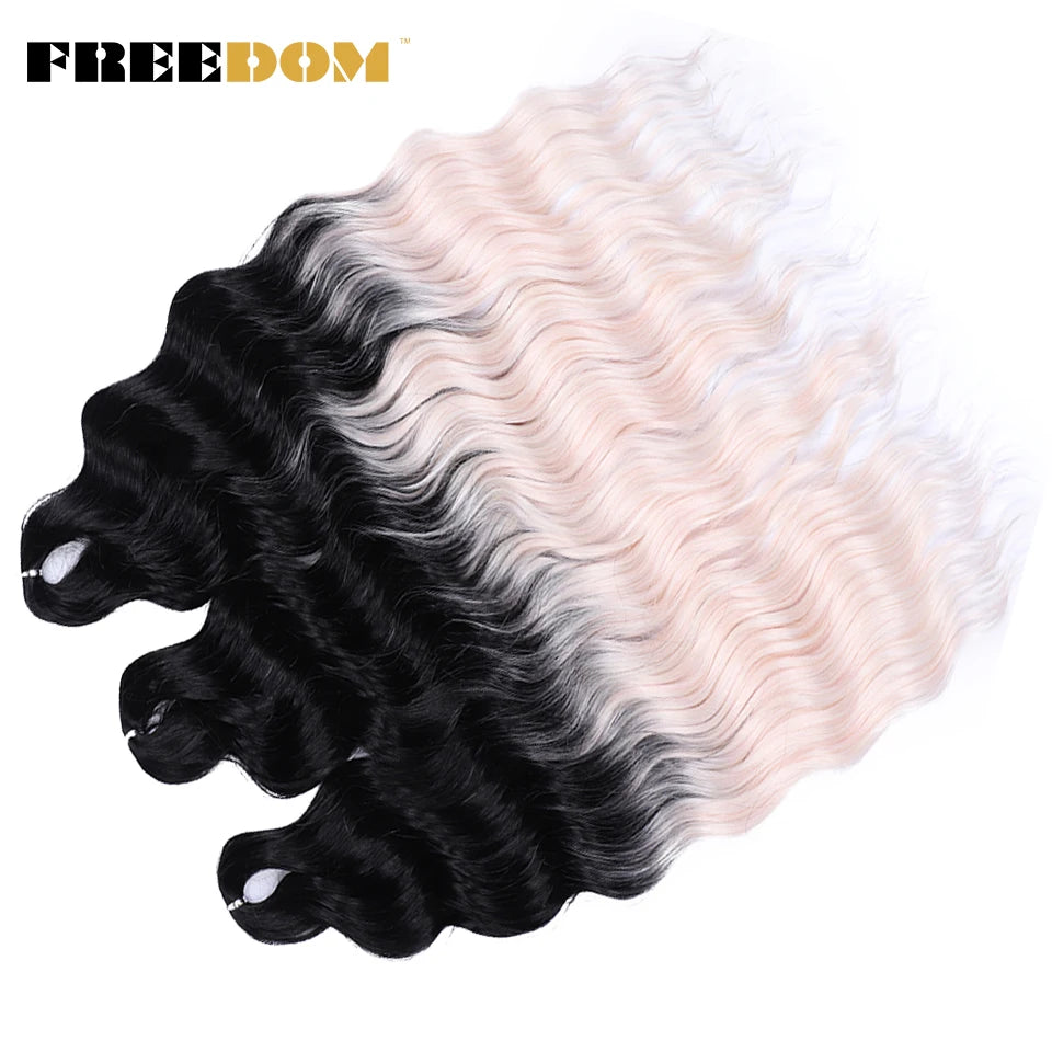 FREEDOM Synthetic Curly Braiding Hair Extensions 24 Inch/60 cm Long Deep Wavy Twist Crochet Braids Hair Ombre Brown Rainbow Hair