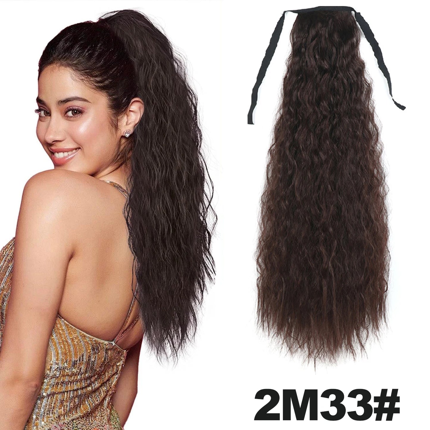 Straight Long Ponytail Extensions 22inch Natural Black Wrap Around Synthetic Hair Piece Pony Tail Hair Hairpieces for Women Girl