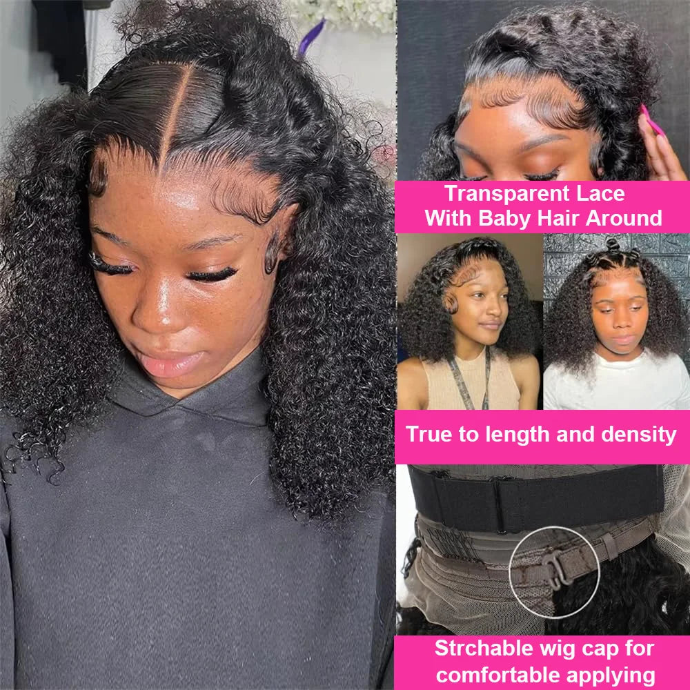 Water Wave Lace Front Wig Deep Free Part Lace Closure Wigs Bob Lace Wigs Brazilian Wet and Wavy Human Hair Wigs for Black Women Pre plucked Can be Dyed 12 14 16Inch